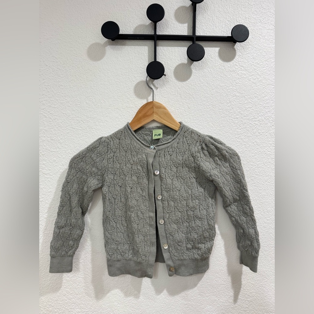 FUB Merino Wool Pointelle Cardigan Green (3/4 yrs)